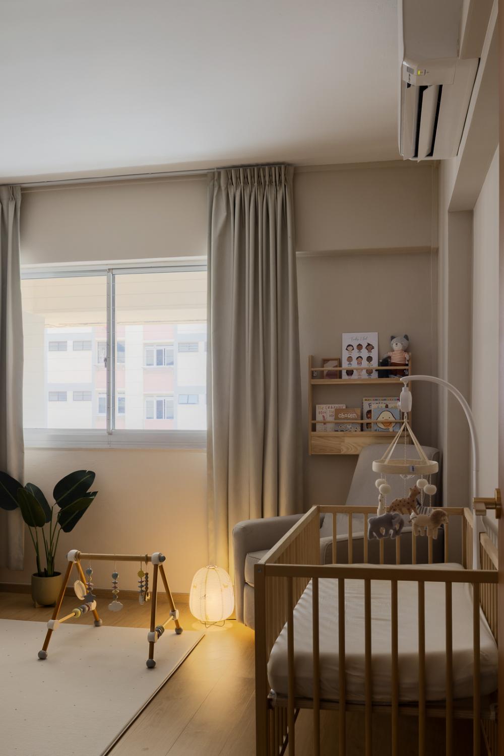 Scandinavian Bedroom with Bookshelf and Vinyl Flooring