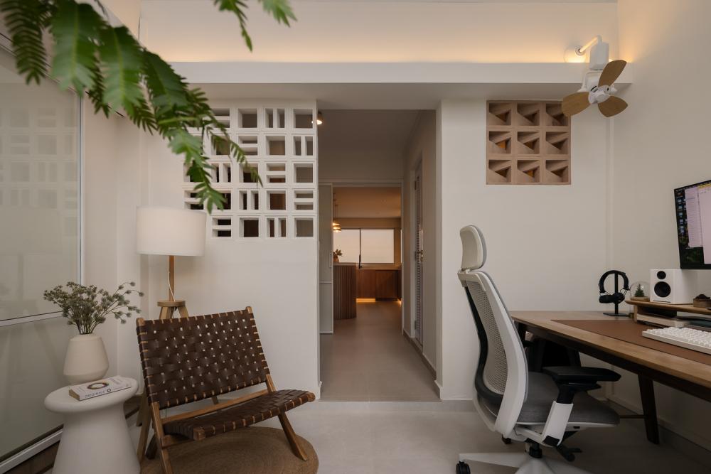 Scandinavian Balcony with Homogeneous Tiles and Armchairs