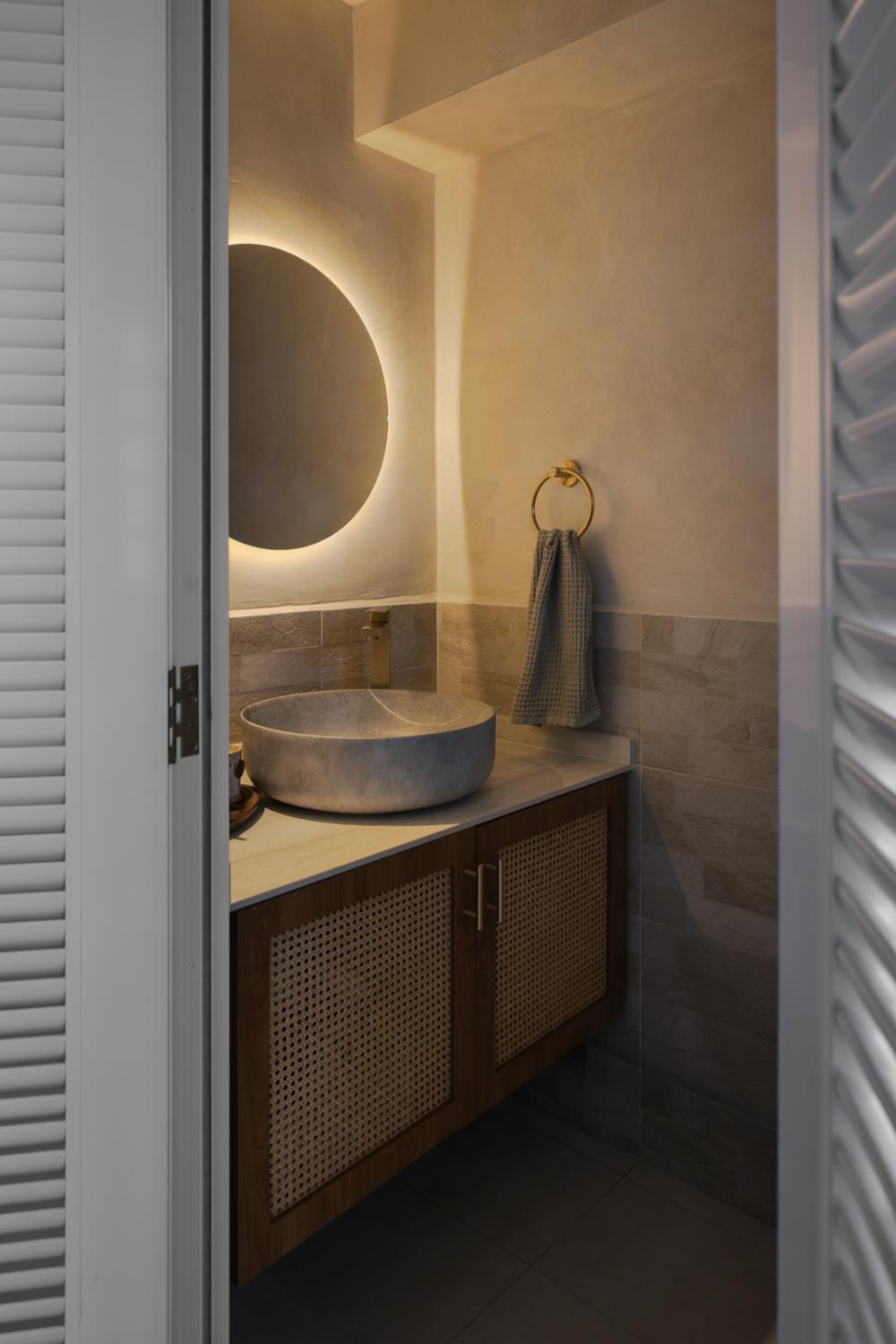 Scandinavian Bathroom with Countertop and Mirror