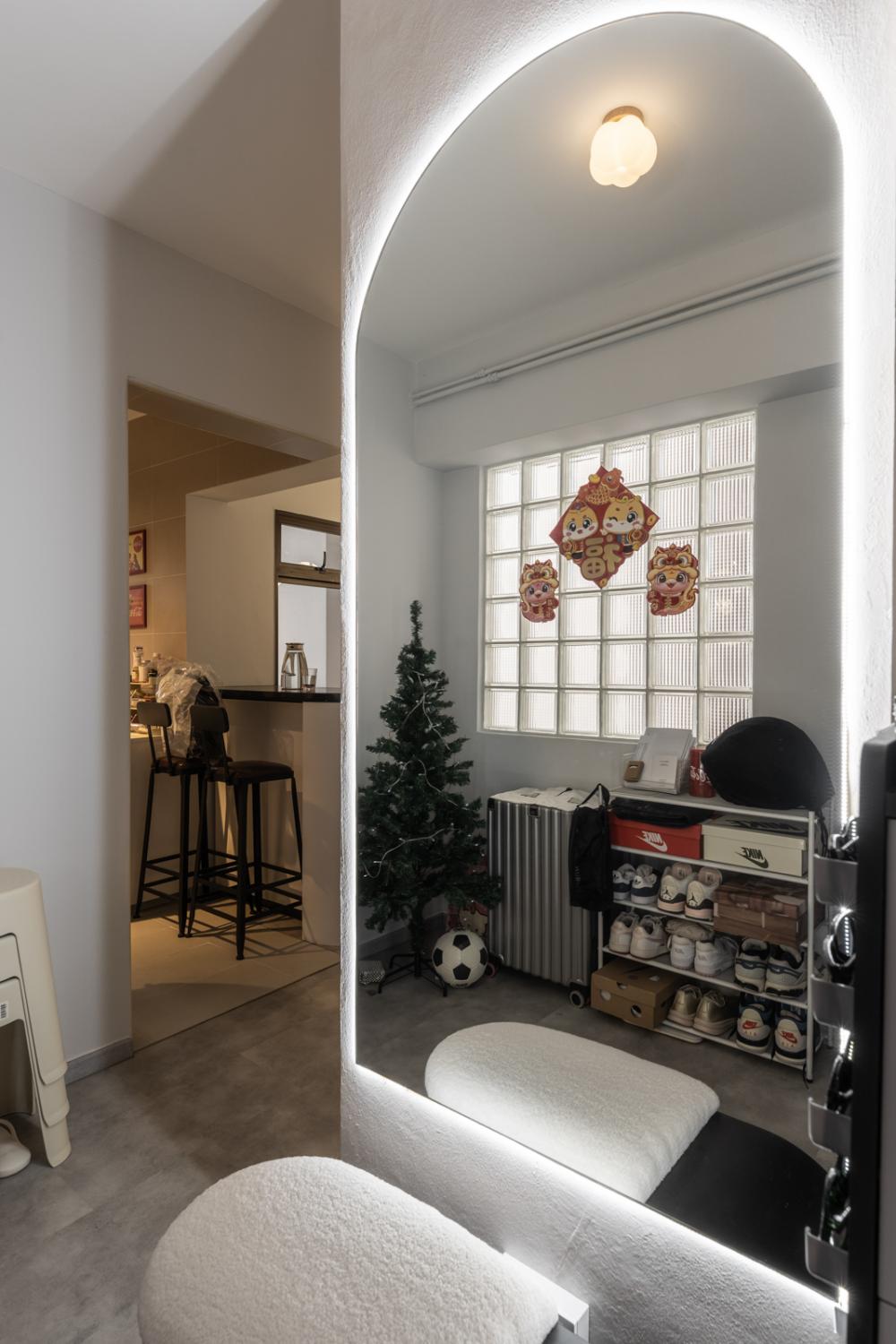 Contemporary Foyer with Artwork and Console Table