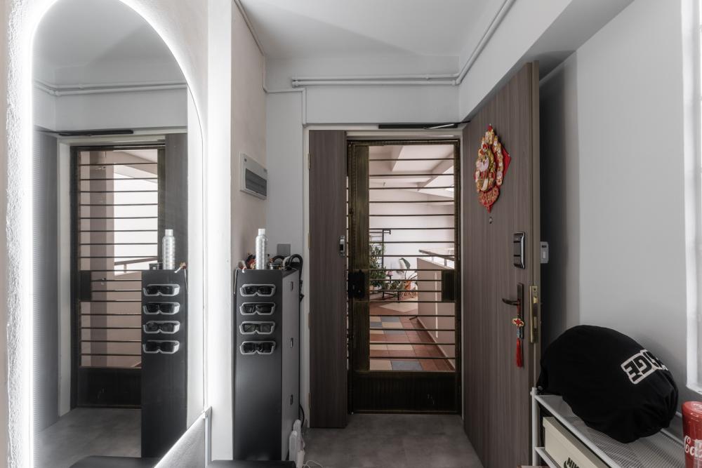 Contemporary Foyer with Artwork and Console Table