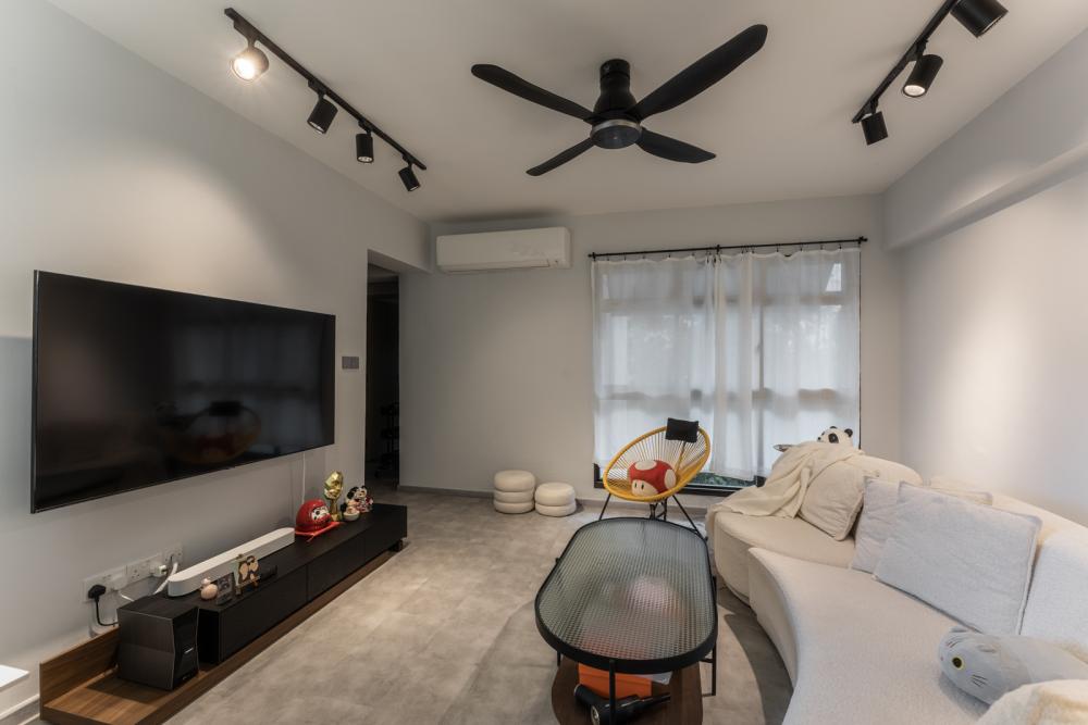 Contemporary Living Room with Vinyl Flooring and Feature Wall
