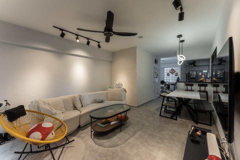 Contemporary Living Room with Vinyl Flooring and Feature Wall