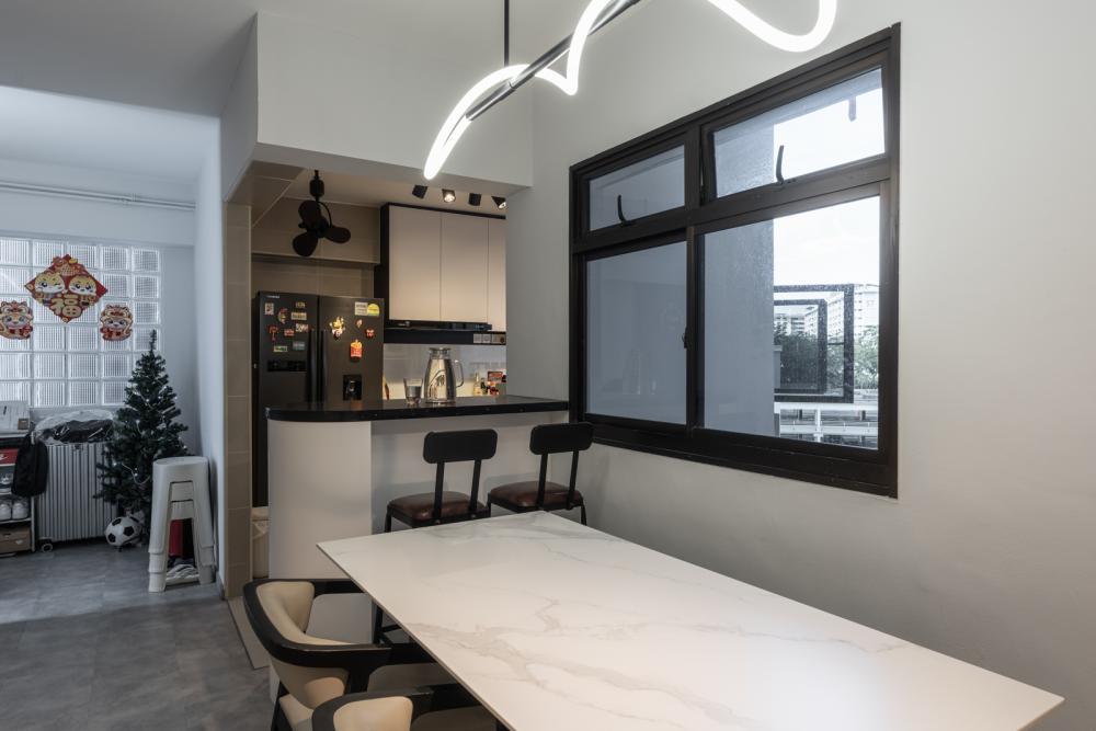 Contemporary Dining Room with Kitchen Island and Dining Table