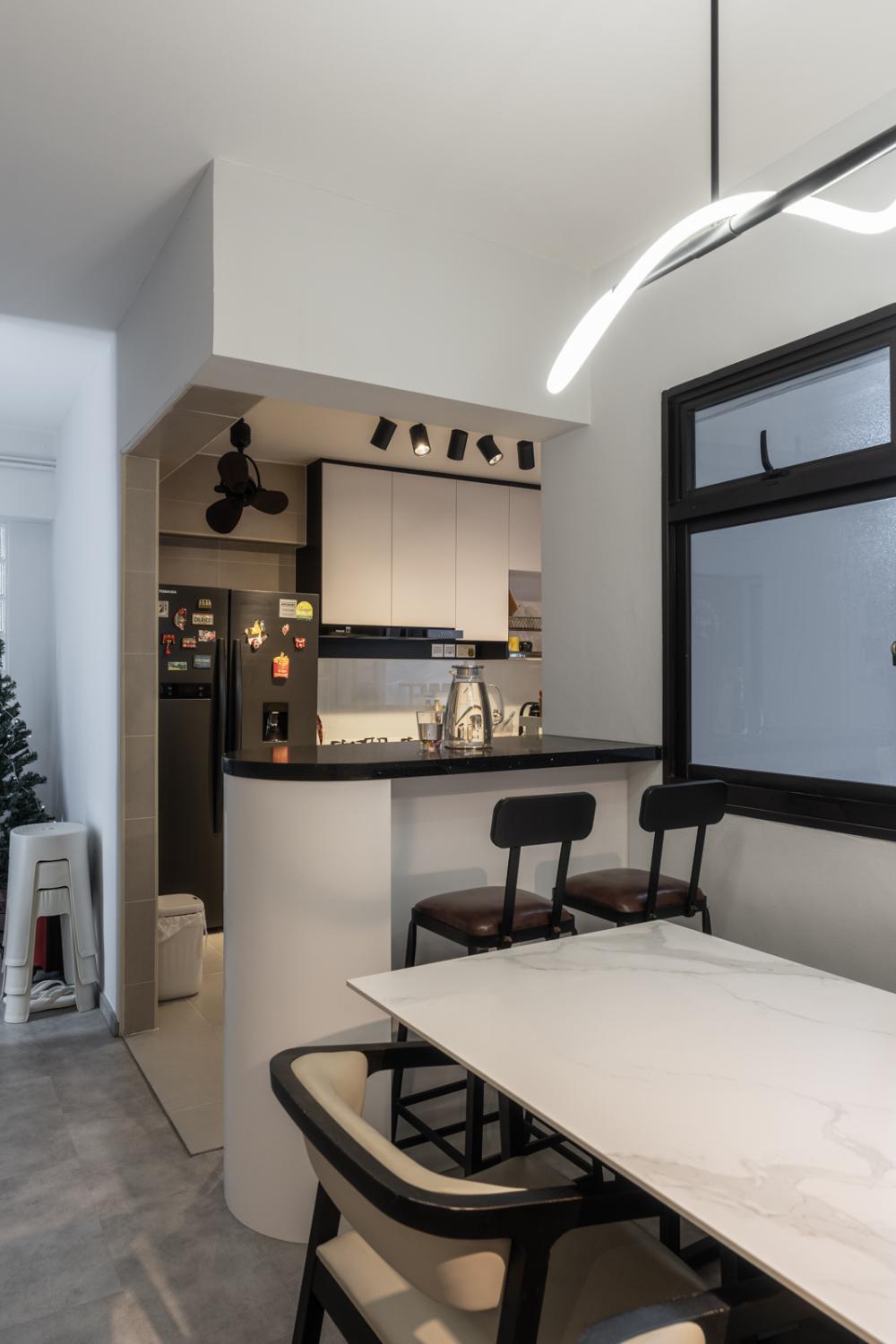 Contemporary Dining Room with Kitchen Island and Dining Table
