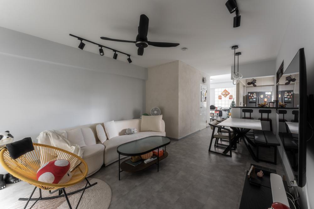 Contemporary Living Room with Vinyl Flooring and TV Console