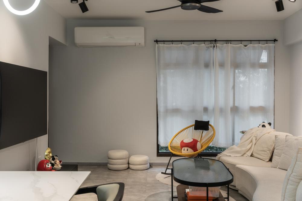 Contemporary Living Room with Vinyl Flooring and Feature Wall