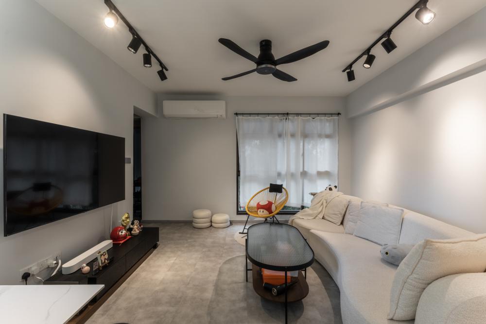 Contemporary Living Room with Vinyl Flooring and TV Console