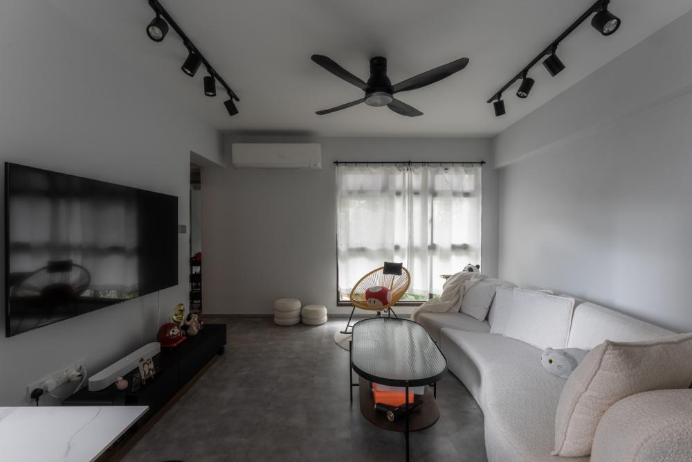 Contemporary Living Room with Vinyl Flooring and TV Console