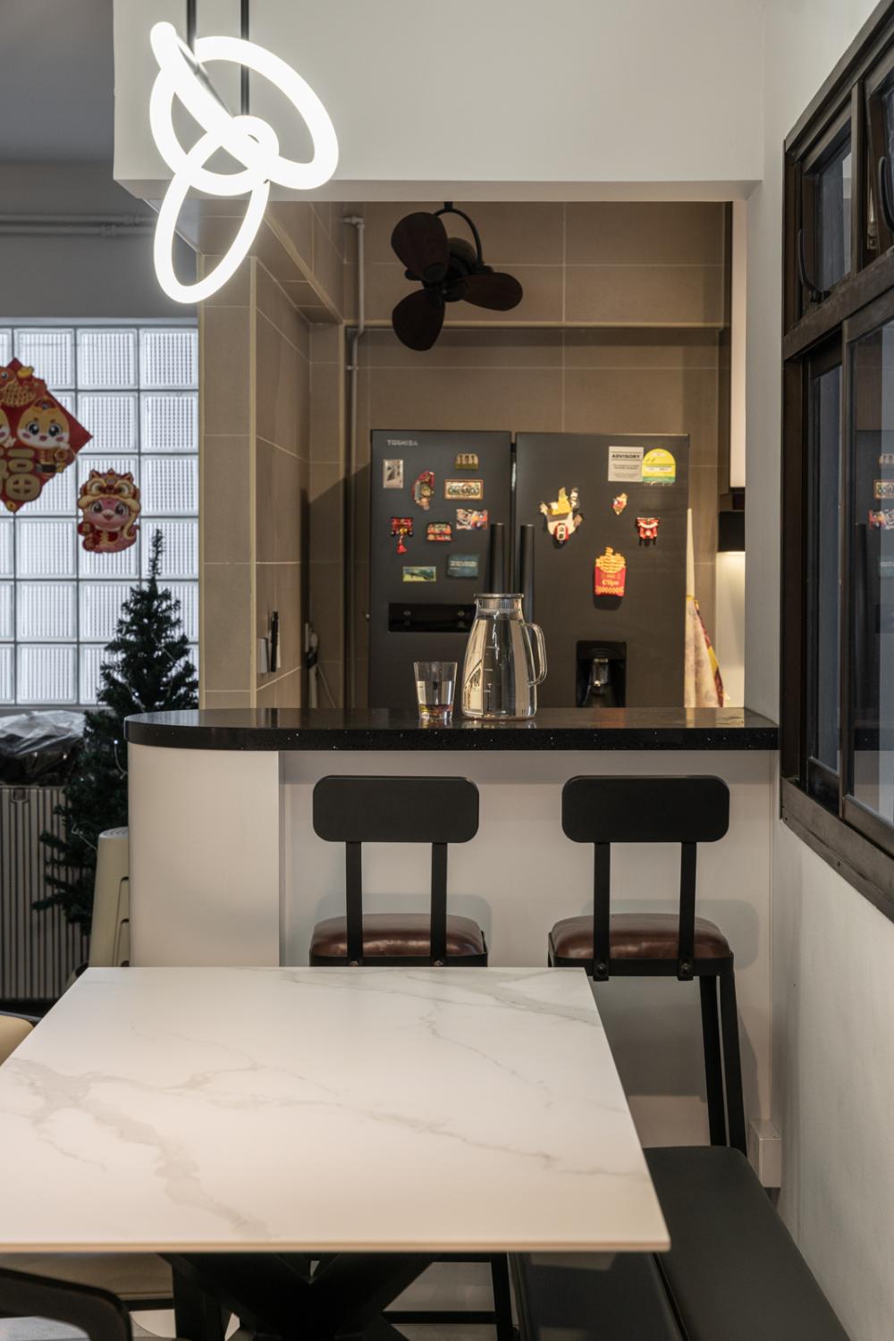 Contemporary Dining Room with Kitchen Island and Dining Table