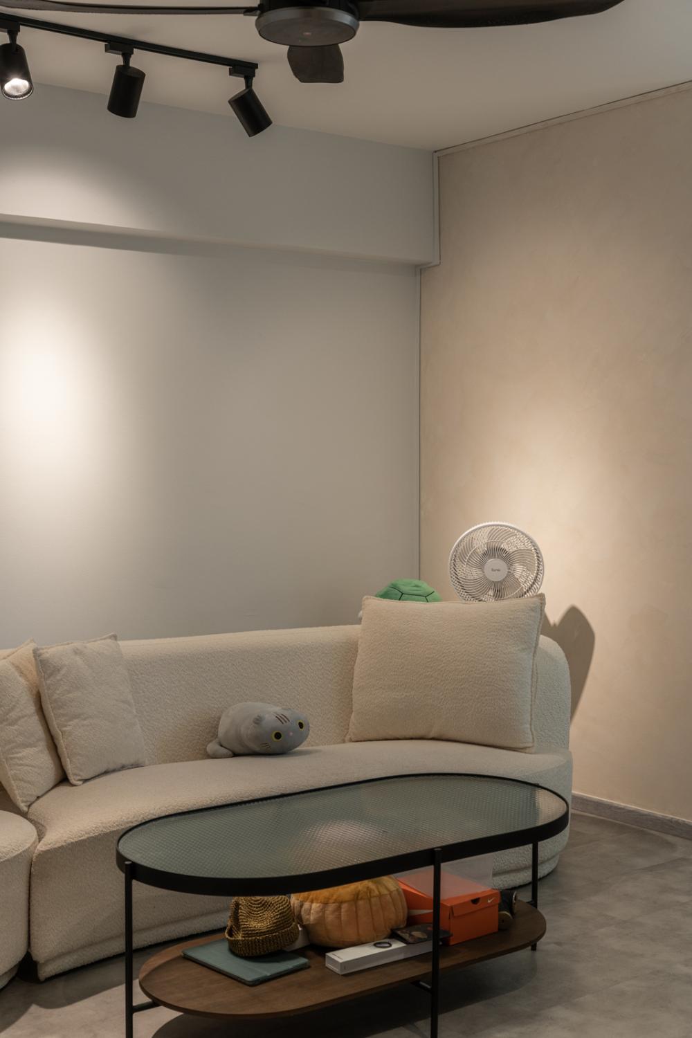 Contemporary Living Room with Vinyl Flooring and Feature Wall
