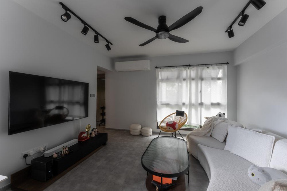 Contemporary Living Room with Vinyl Flooring and TV Console