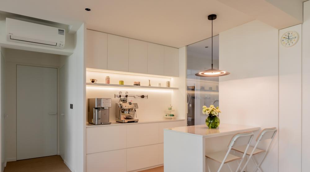 Minimalist Dining Room with Vinyl Flooring and Ceiling Light
