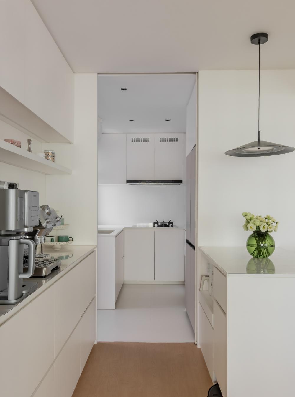 Minimalist Kitchen with Countertop and Vinyl Flooring