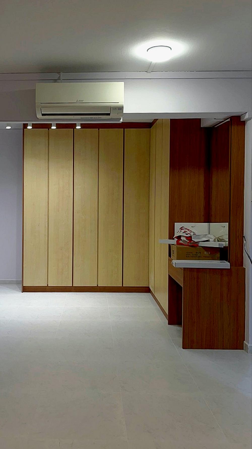 Modern Bedroom with Homogeneous Tiles and Wardrobe