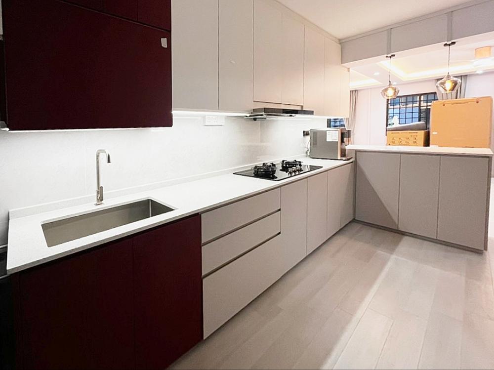 Modern Kitchen with Countertop and Homogeneous Tiles