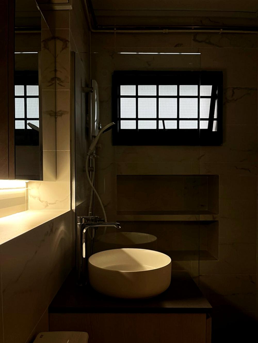 Modern Bathroom with Homogeneous Tiles and Bathroom Sinks