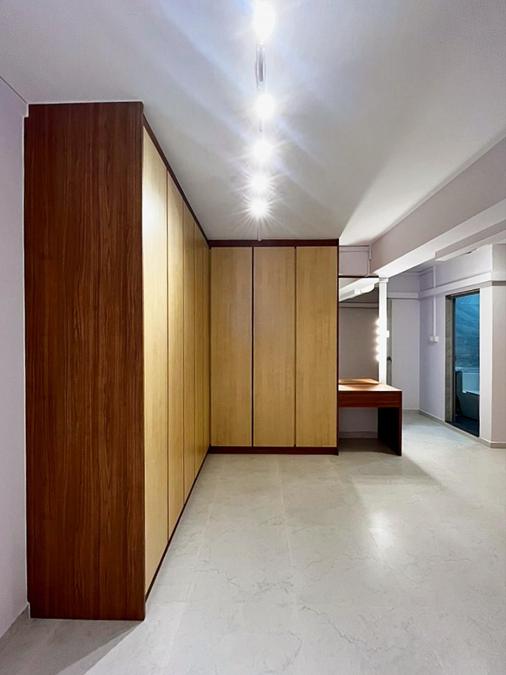 Modern Bedroom with Homogeneous Tiles and Wardrobe