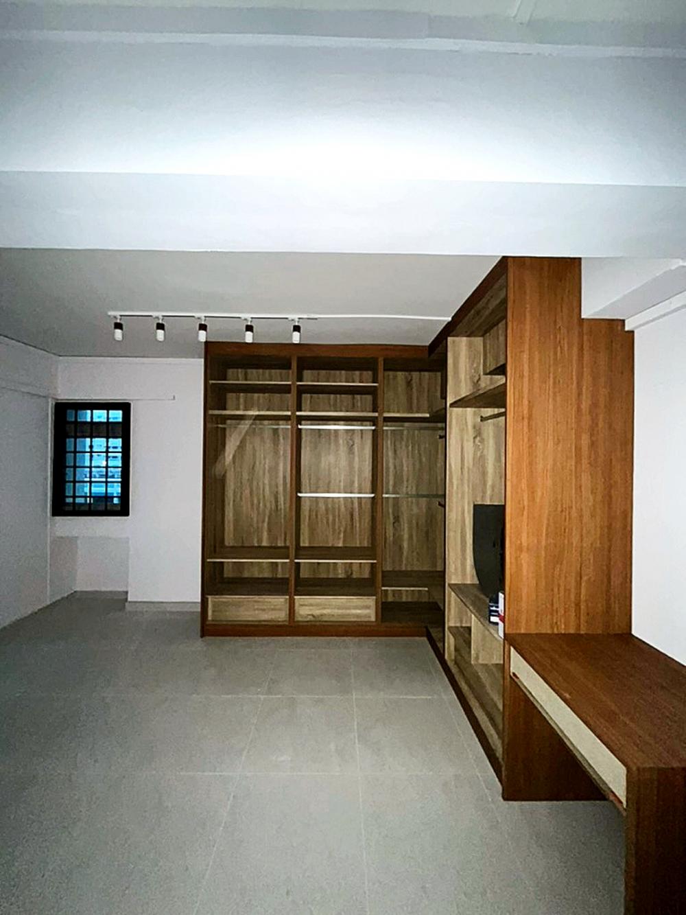 Modern Bedroom with Homogeneous Tiles and Wardrobe