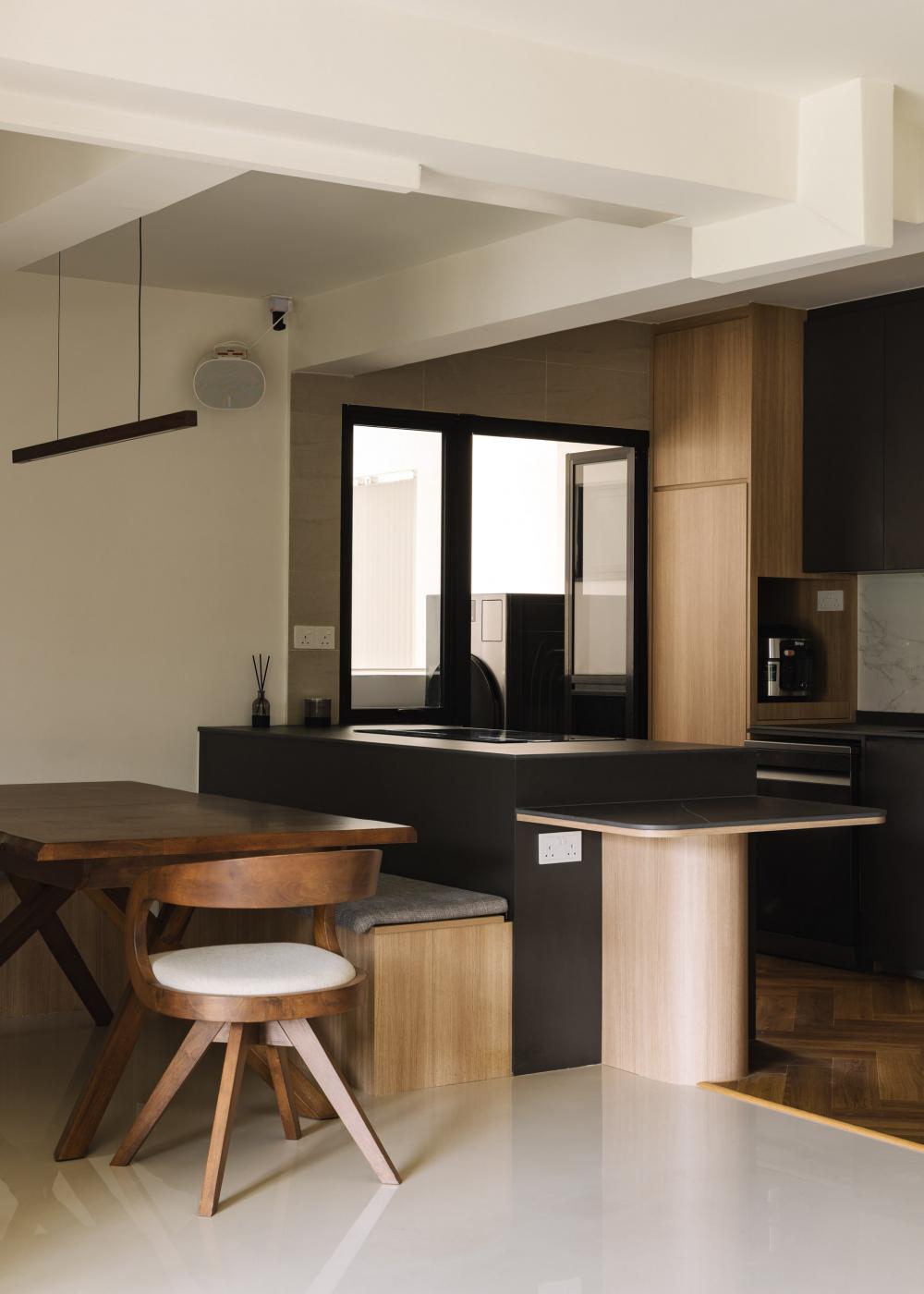 Contemporary Dining Room with Open Kitchen and Dining Table