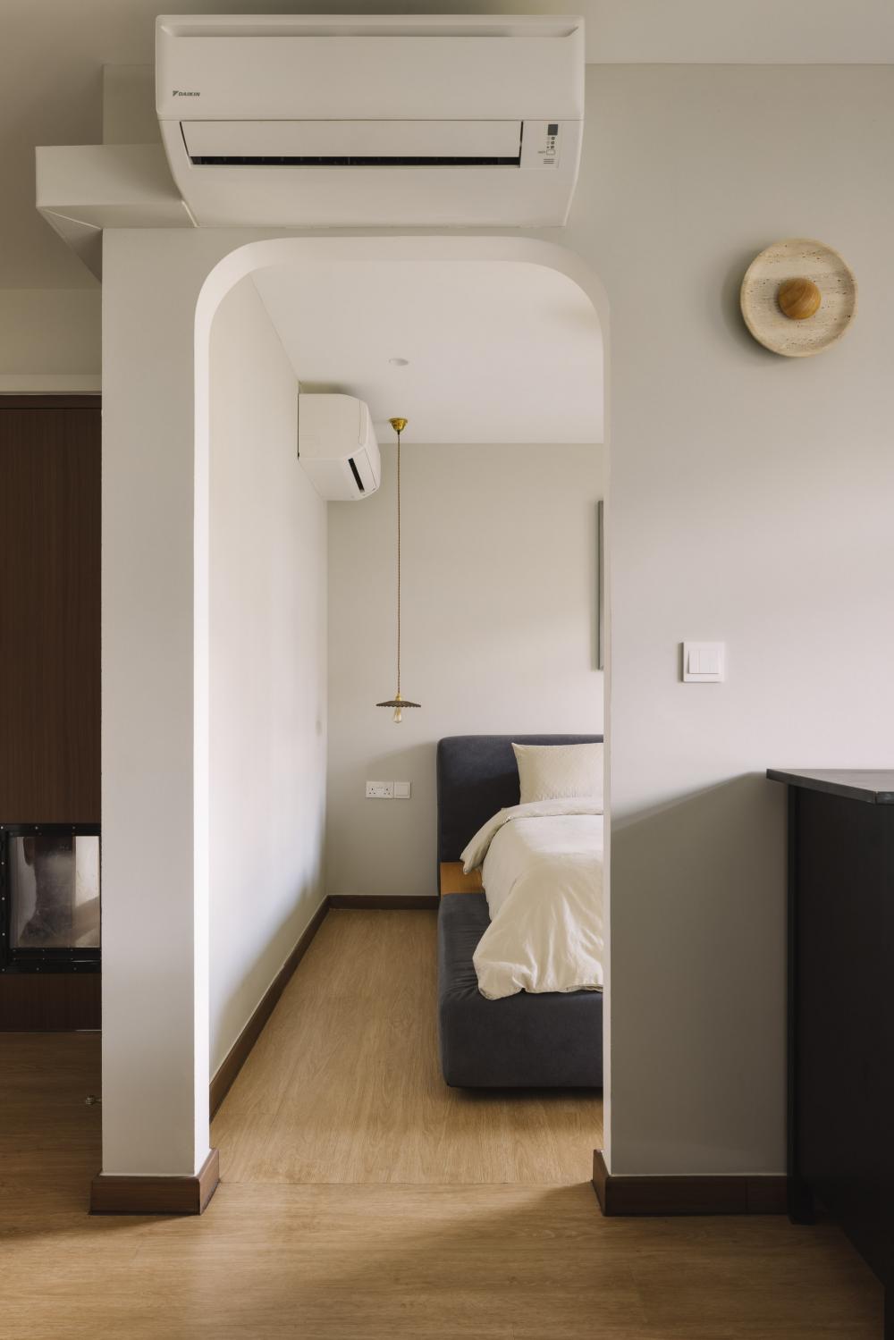 Contemporary Bedroom with Vinyl Flooring and Wood Flooring