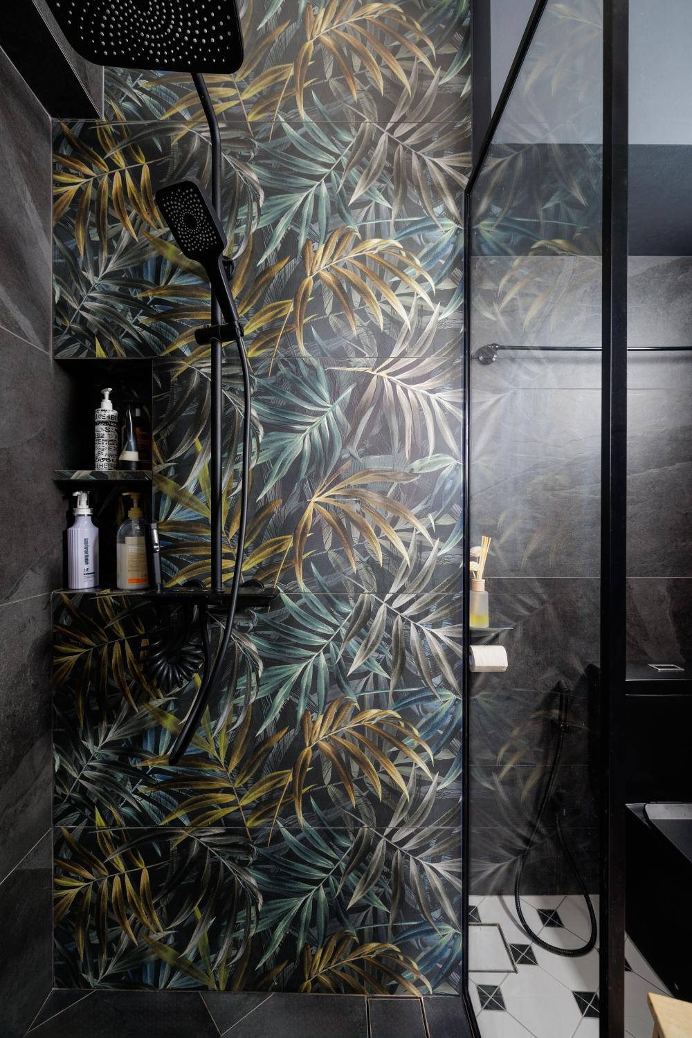 Asian Bathroom with Homogeneous Tiles and Shower Screen