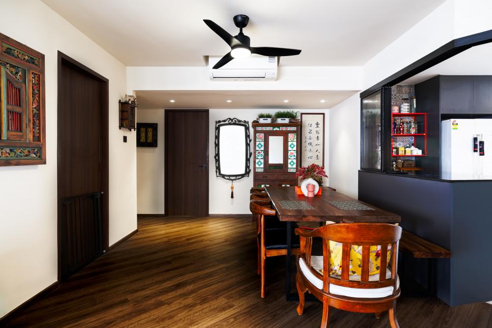 Asian Dining Room with Downlights and Dining Table
