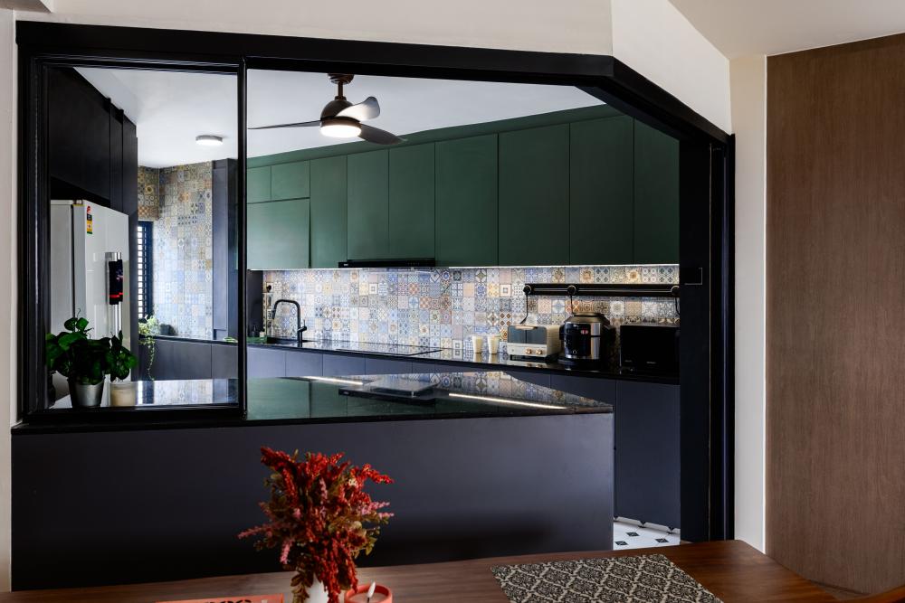Asian Kitchen with Countertop and Homogeneous Tiles