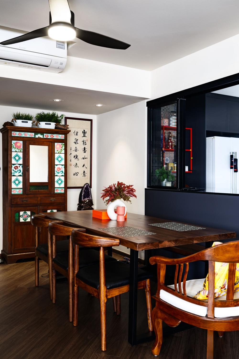 Asian Dining Room with Downlights and Dining Table