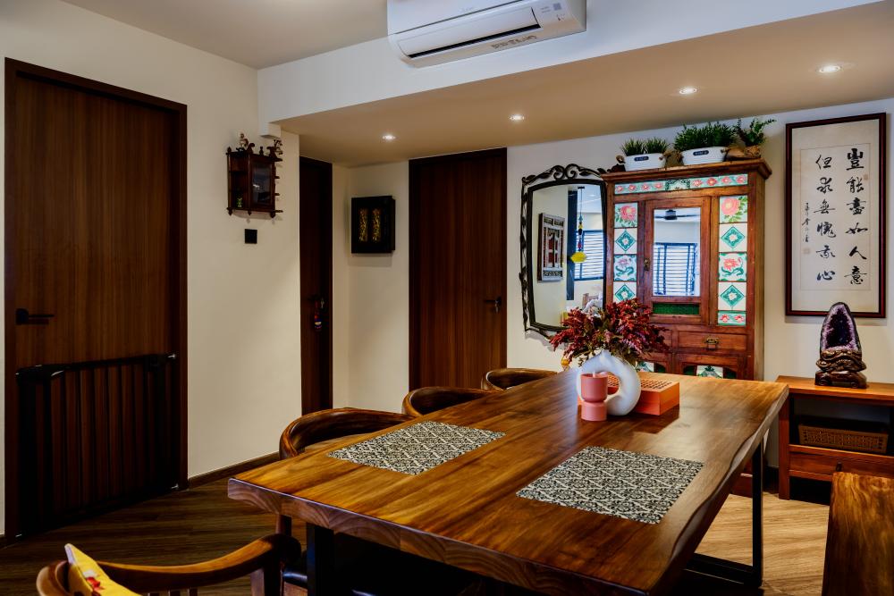 Asian Dining Room with Downlights and Dining Table