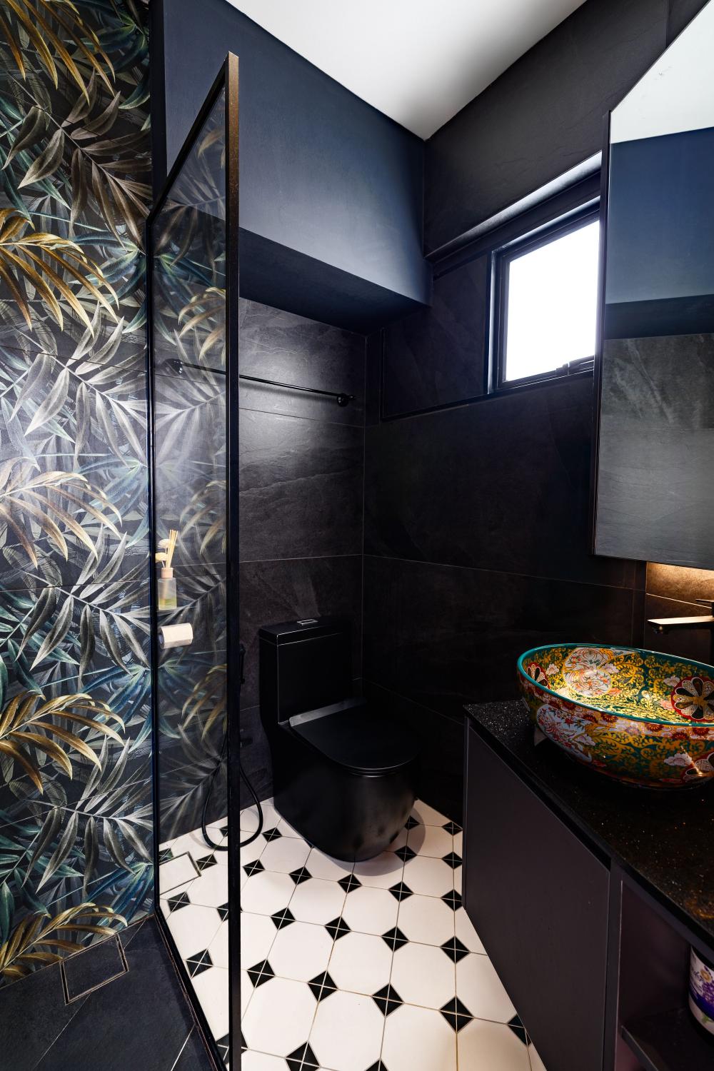 Asian Bathroom with Countertop and Homogeneous Tiles