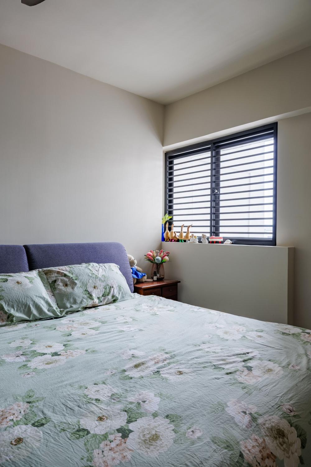 Asian Bedroom with Bed and Blinds