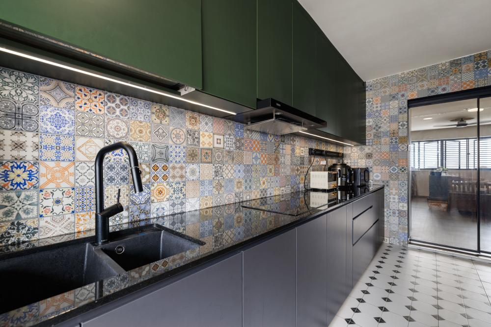 Asian Kitchen with Countertop and Open Kitchen