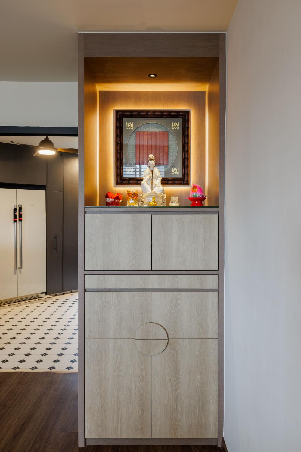 Asian Entryway with Altar and Storage Cabinets
