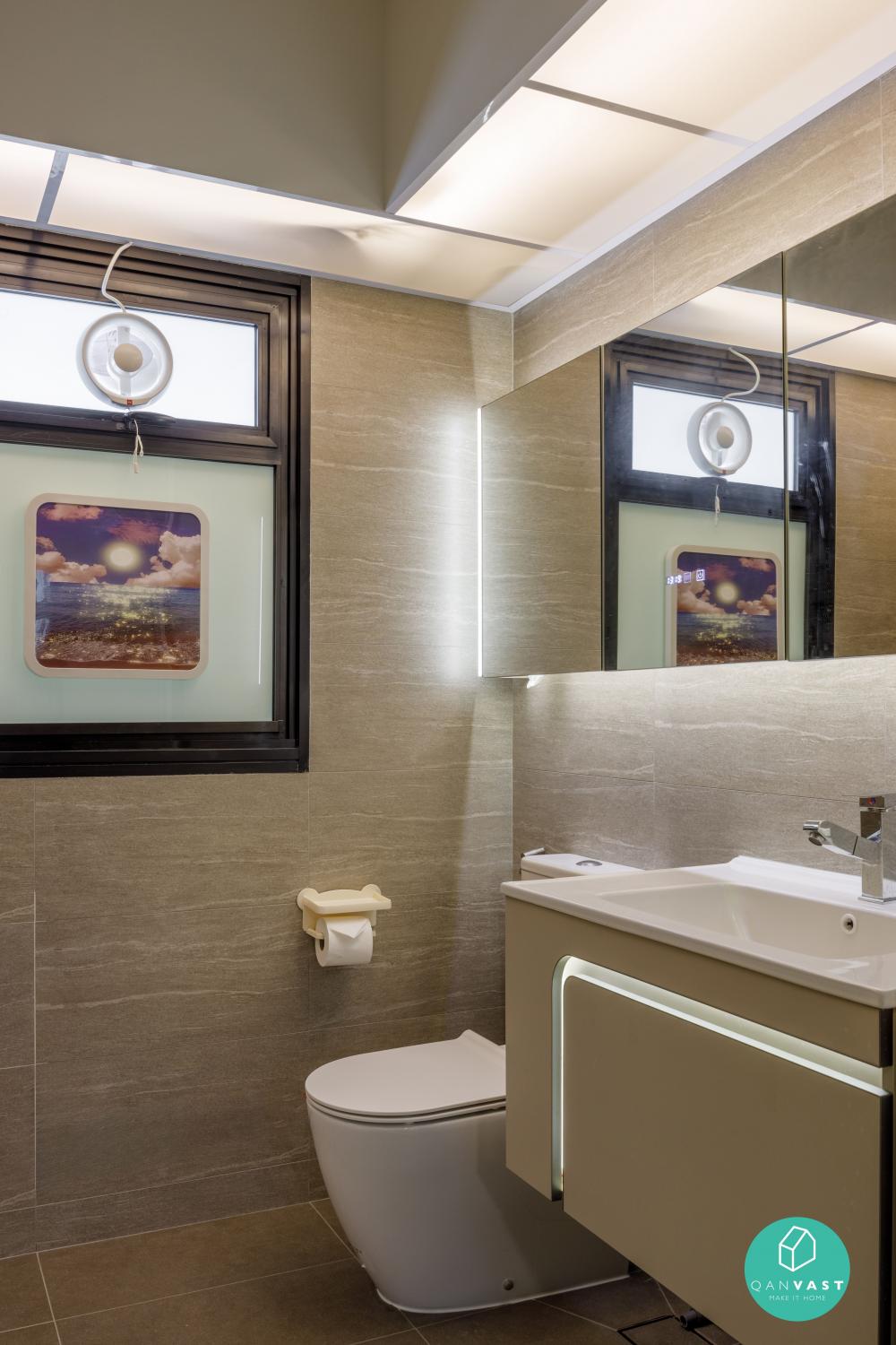 Minimalist Bathroom with Countertop and Homogeneous Tiles