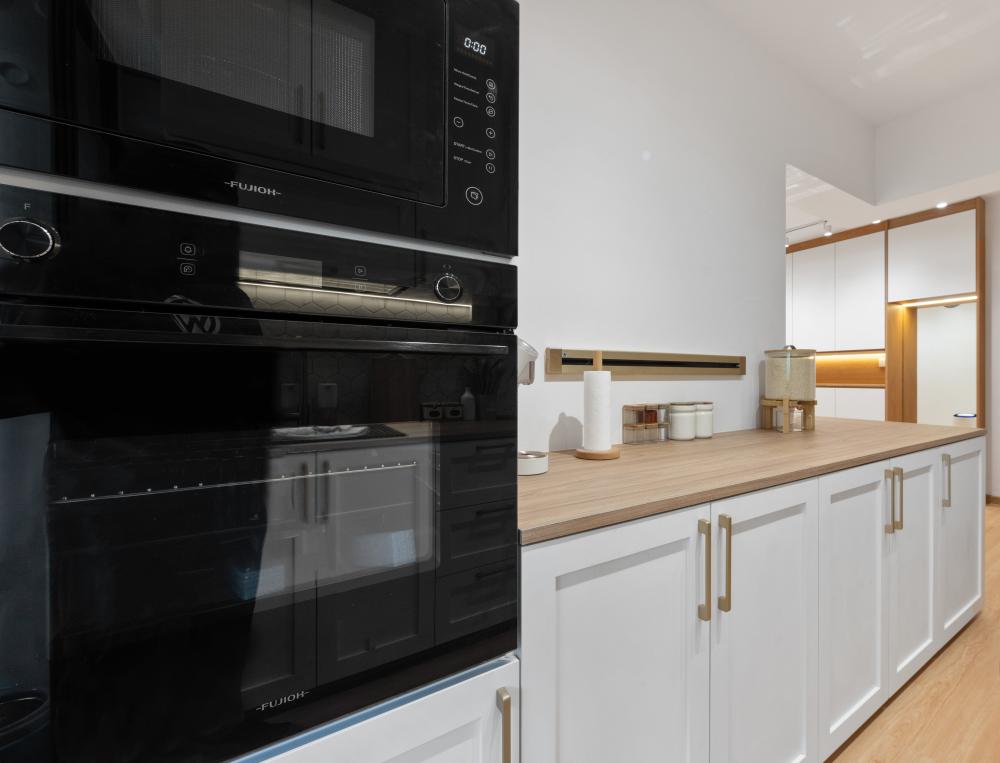 Scandinavian Kitchen with Countertop and Vinyl Flooring