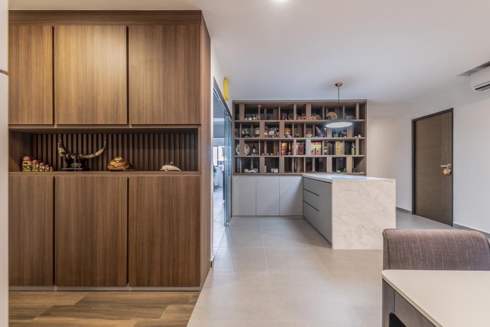 Contemporary Foyer with Artwork and Console Table