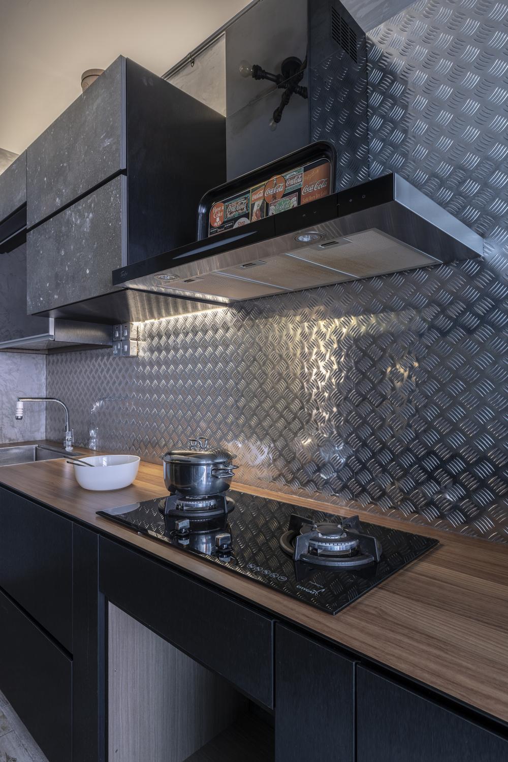 Industrial Kitchen with Countertop and Kitchen Backsplash