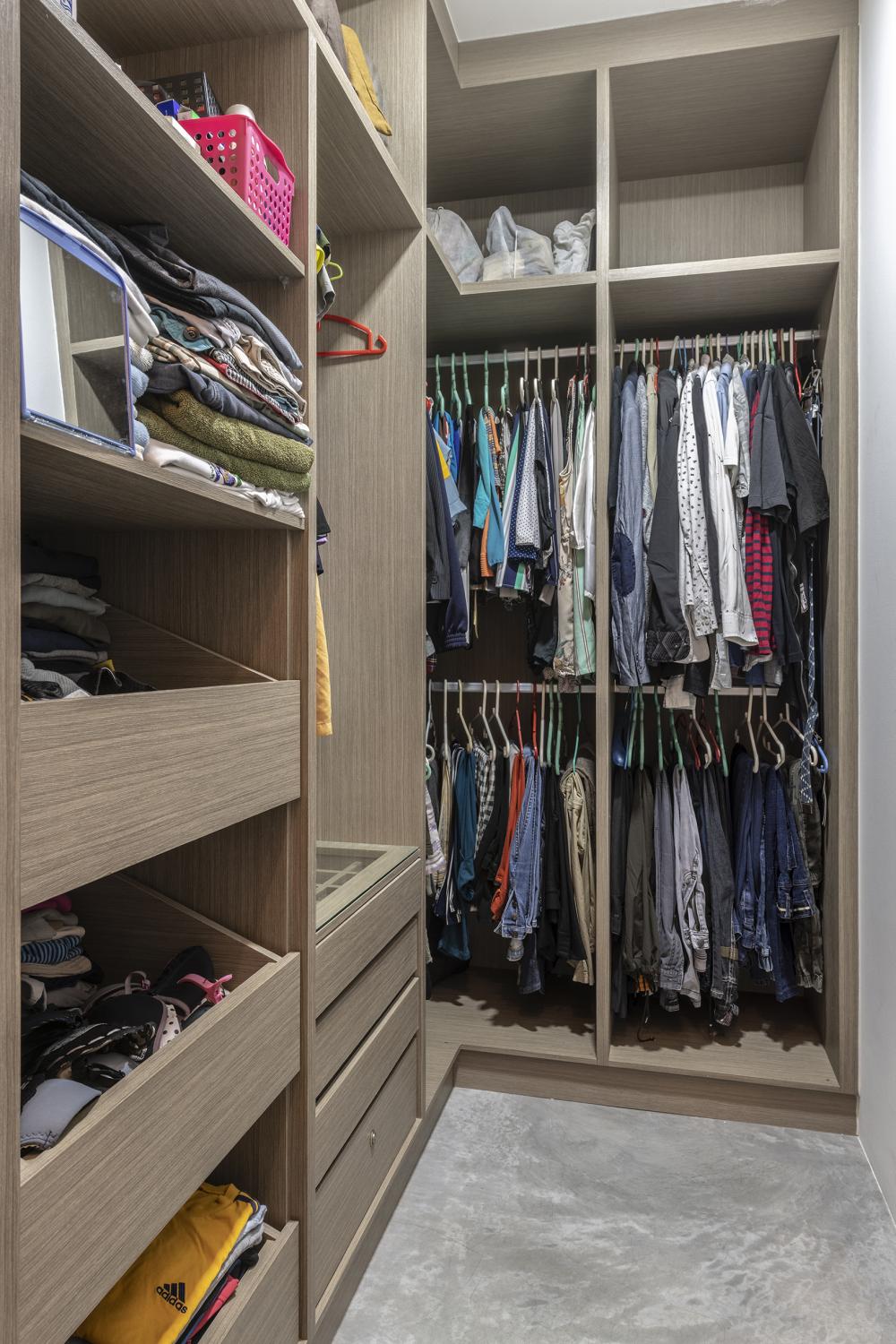 Industrial Bedroom with Cement Floor and Wardrobe