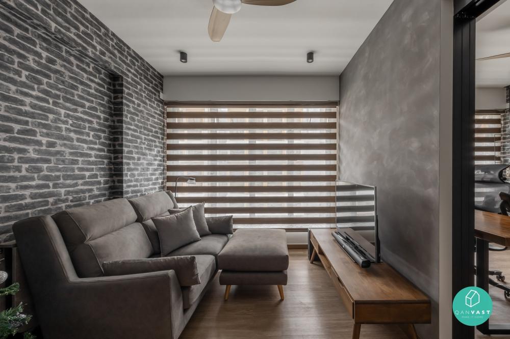 Industrial Living Room with Wallpaper and Sofa