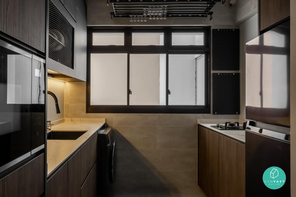 Industrial Kitchen with Countertop and Homogeneous Tiles
