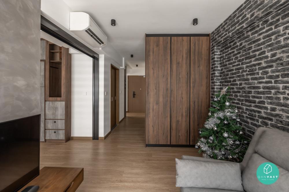 Industrial Living Room with Wardrobe and Wallpaper