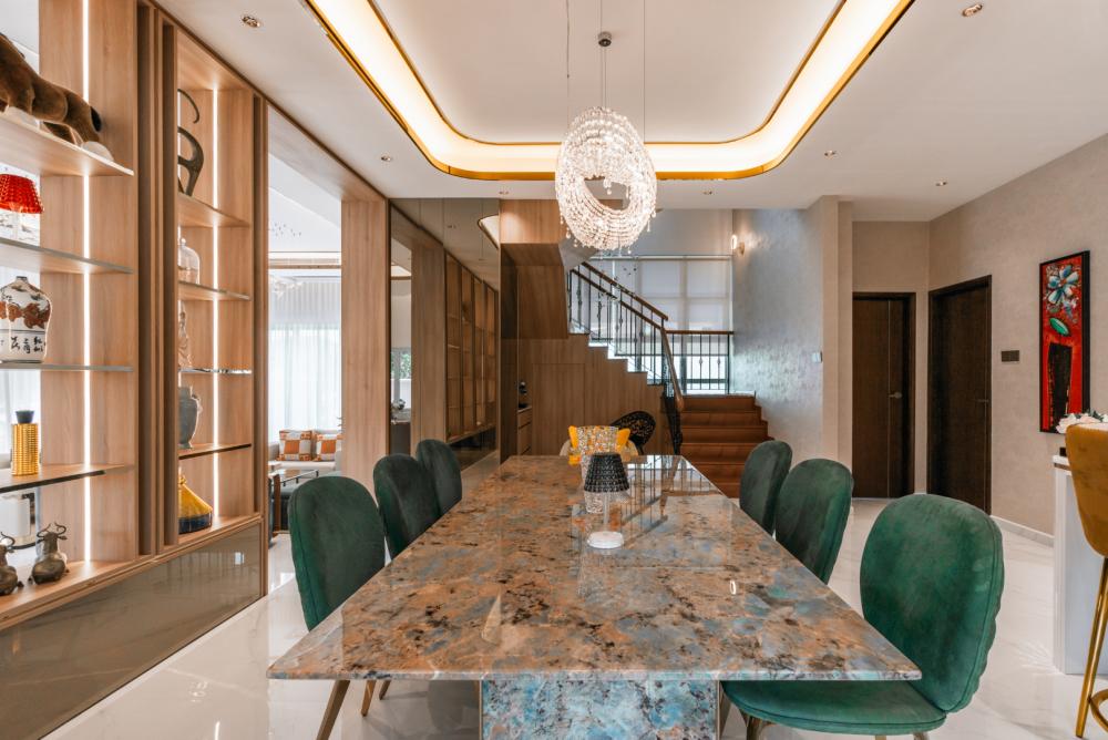 Modern Dining Room with Ceiling Light and Dining Table