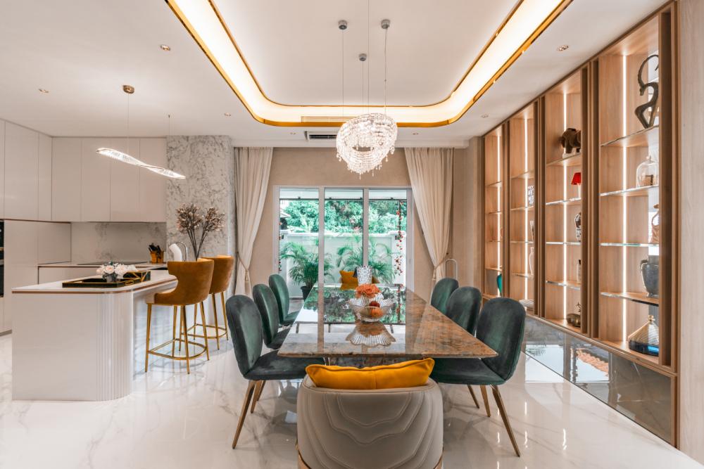 Modern Dining Room with Chandelier and Dining Table