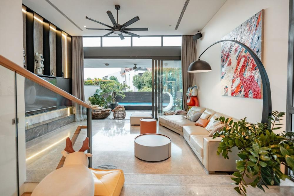 Modern Living Room with TV Console and Feature Wall