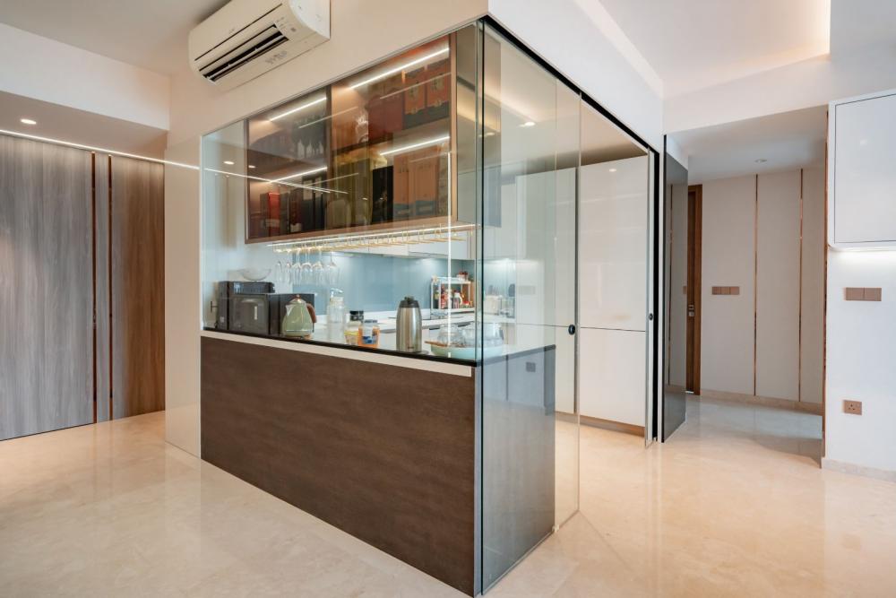 Modern Kitchen with Glass Door and Cupboard