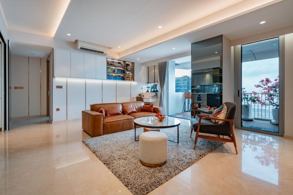 Modern Living Room with Marble Floor and Sofa
