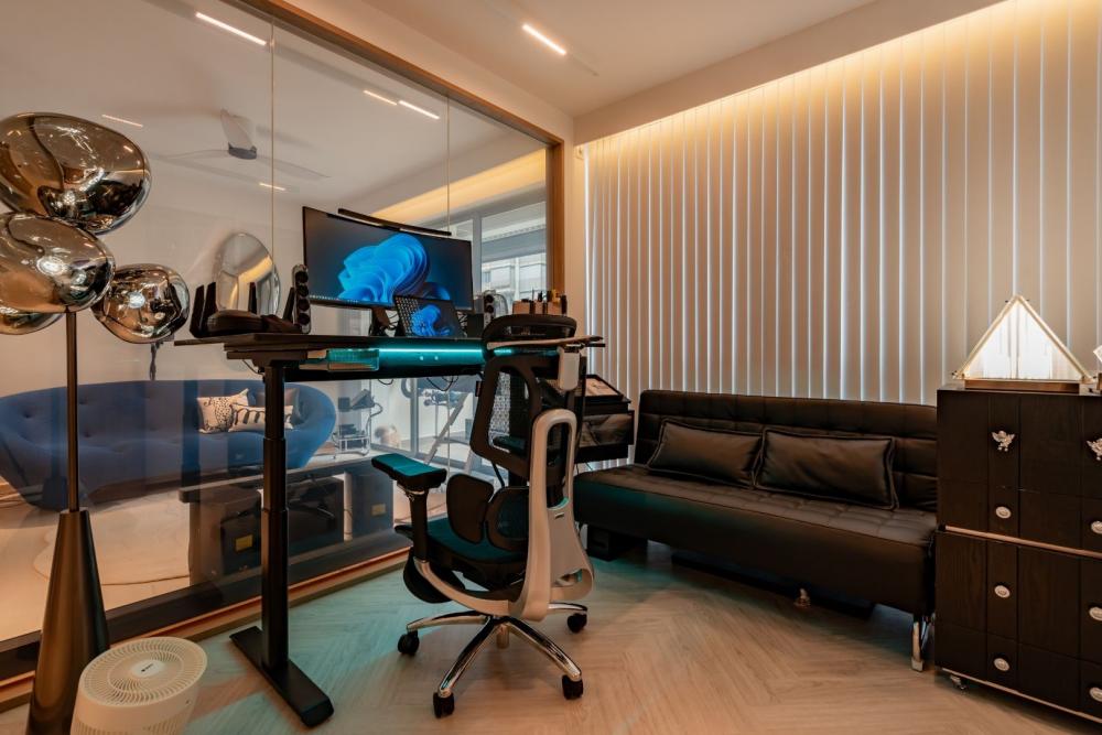 Minimalist Gaming Room with Sofa and Computer