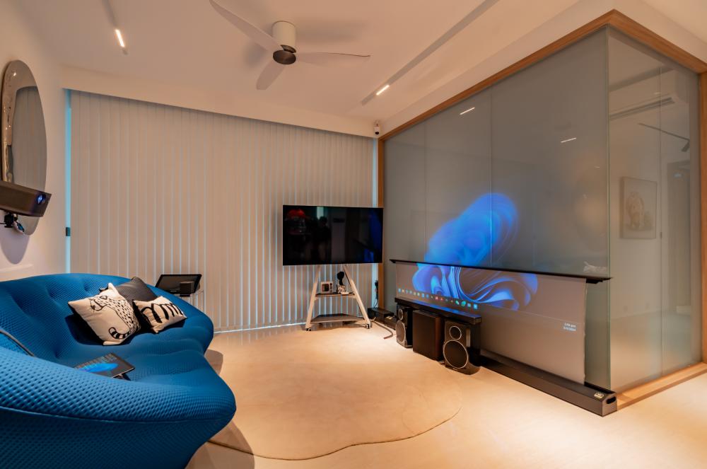 Minimalist Living Room with Carpet and Blinds