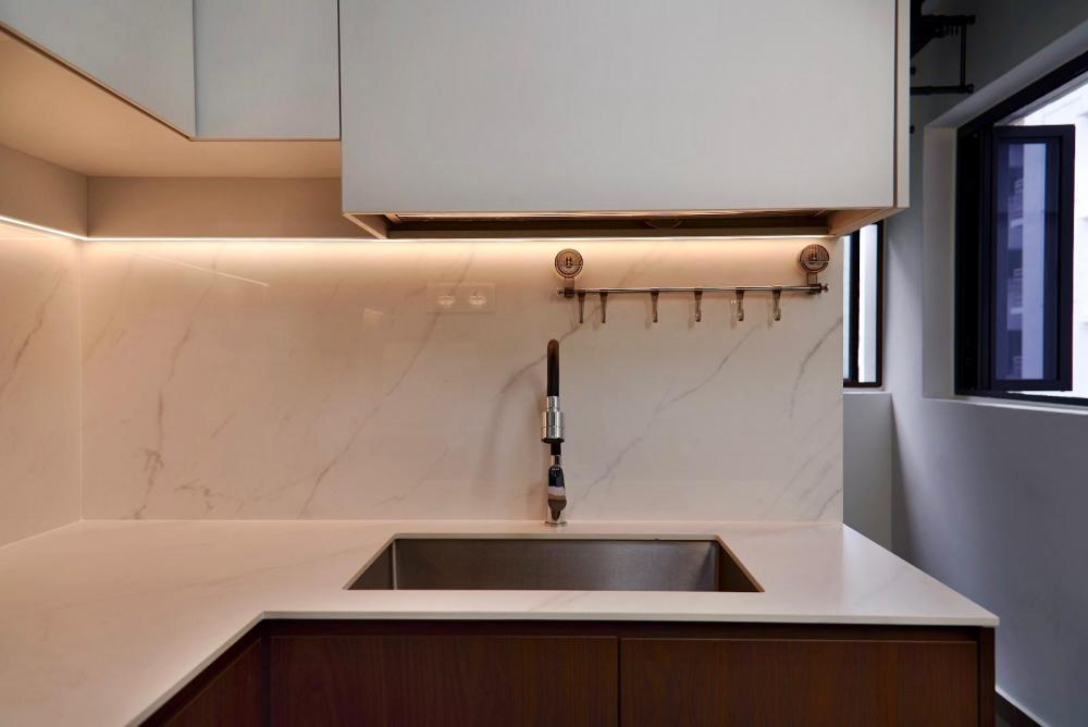 Scandinavian Kitchen with Countertop and Kitchen Backsplash